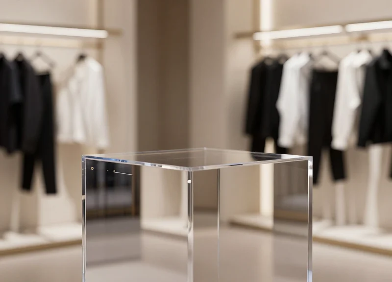 Sleek transparent EAS security antenna blending into a boutique store interior.