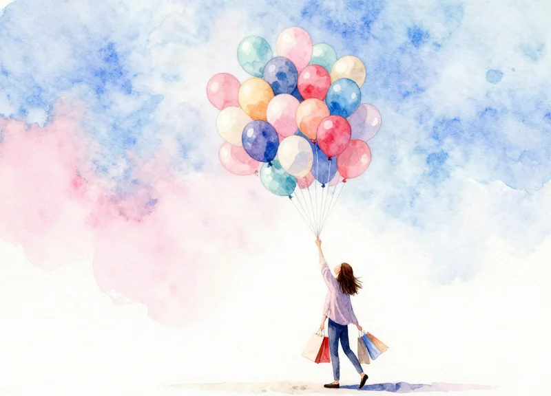 Abstract illustration of a happy customer walking away from checkout, representing positive brand perception.