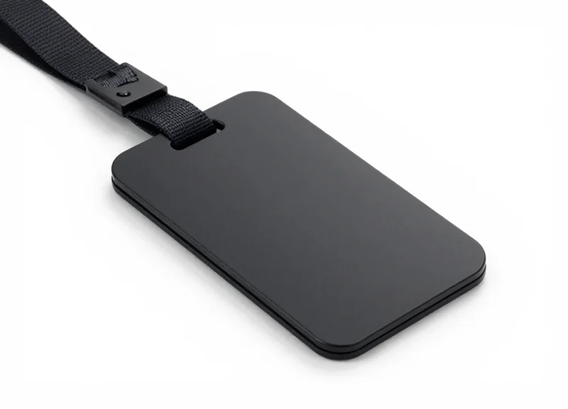 A sleek, damage-free security lanyard tag on a white background