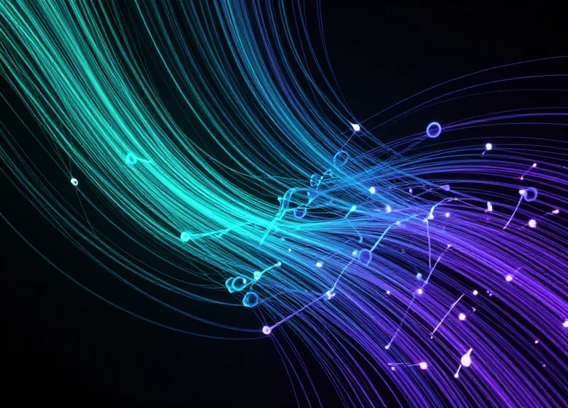 Abstract digital data visualization with flowing light trails representing security efficiency and reduction in loss.