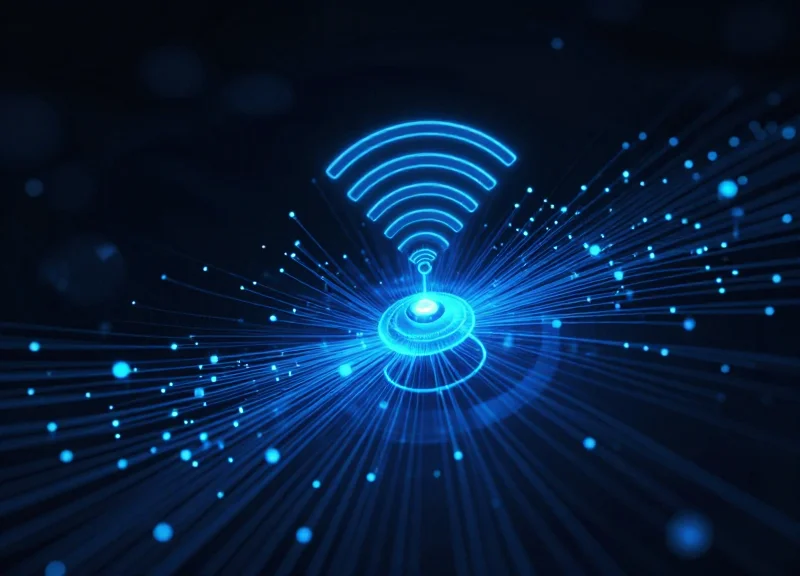 Abstract digital concept showing the integration of RFID technology with security hardware.
