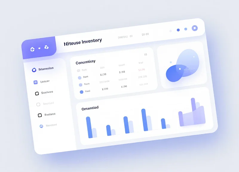 A modern abstract interface showing inventory management charts and footwear data visualizations.