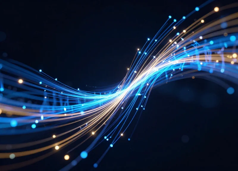 Abstract visualization of intersecting radio waves and digital data streams representing AM and RFID technology.