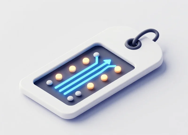 Isometric 3D illustration of a hybrid security tag showing the integration of RFID and EAS technologies.