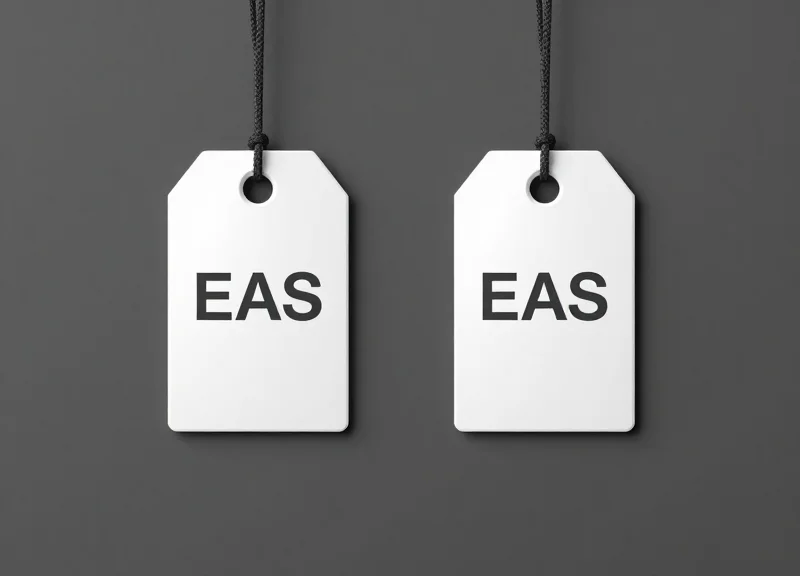 Two different types of EAS security tags placed side-by-side for comparison.