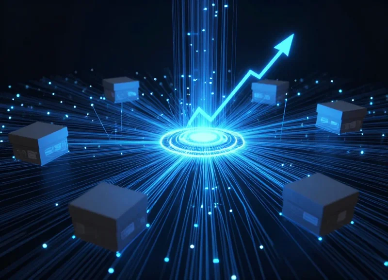 Abstract digital representation of RFID technology connecting sneakers to a cloud database.