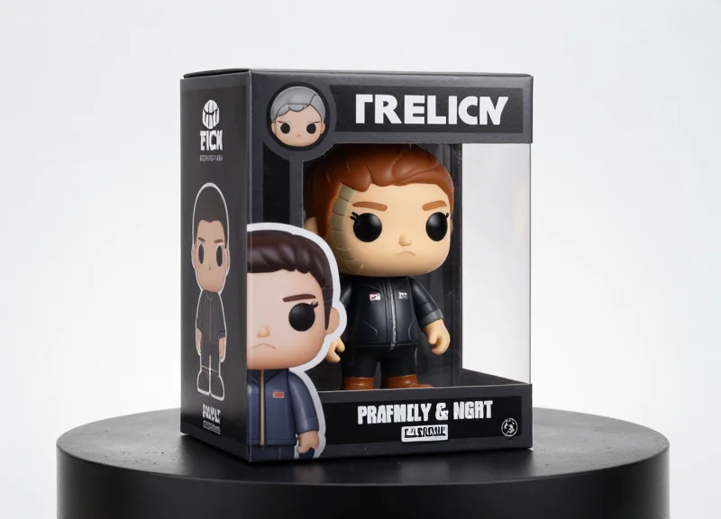Close-up of a premium designer toy in pristine packaging without visible security tags