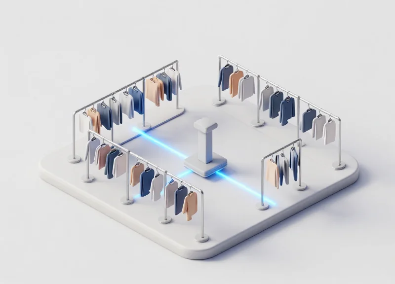 Isometric view of a store connecting inventory with data.