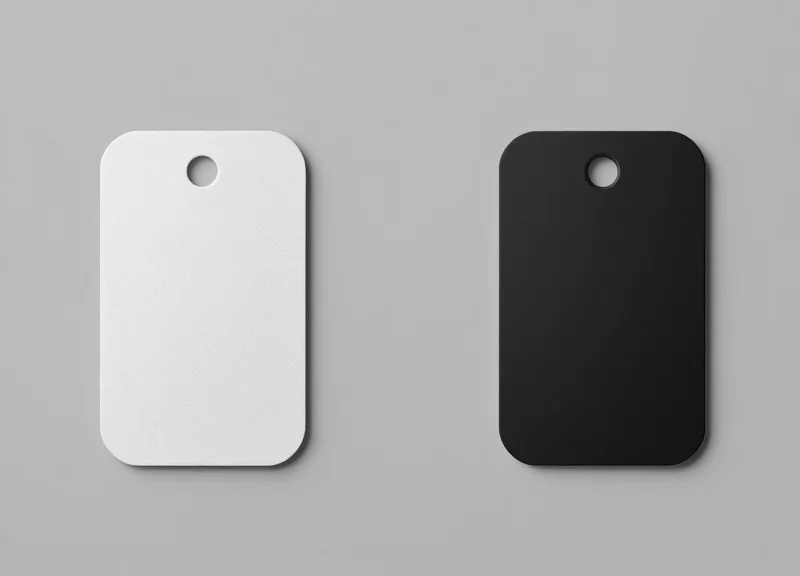 Side-by-side comparison of a soft security tag and a slim hard tag.