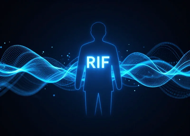 Abstract visualization of RFID signals emanating from a suit.