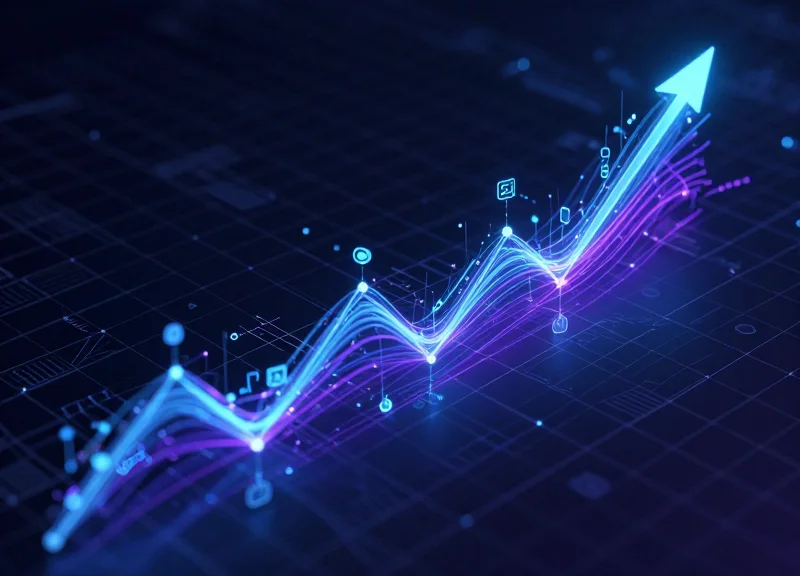 Abstract digital representation of inventory data streams flowing through a grid.