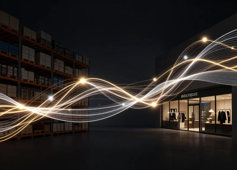 Abstract digital data streams representing real-time asset tracking in a retail environment