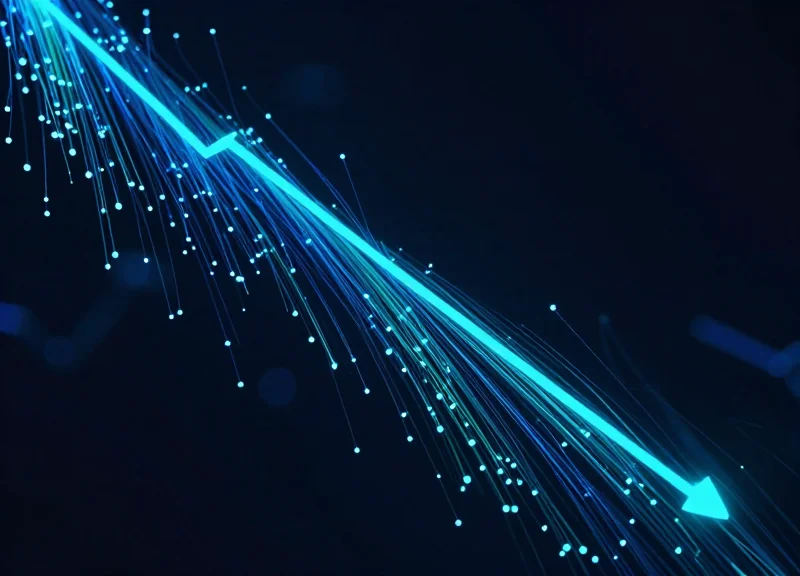 Abstract visualization of 40 percent reduction in shrinkage through glowing data streams