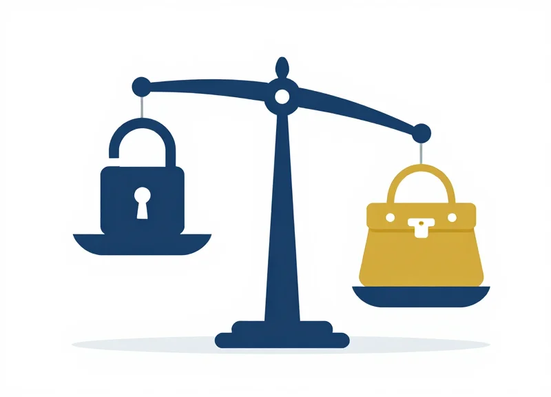Flat vector illustration of a balance scale showing security protection vs asset value.
