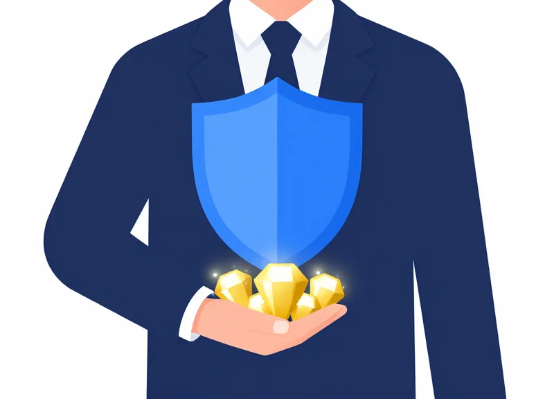 Conceptual illustration of a person holding a protective shield over a collection of jewelry.