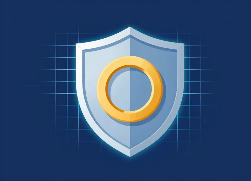 Flat vector illustration of a shield with a digital grid protecting a valuable piece of jewelry.