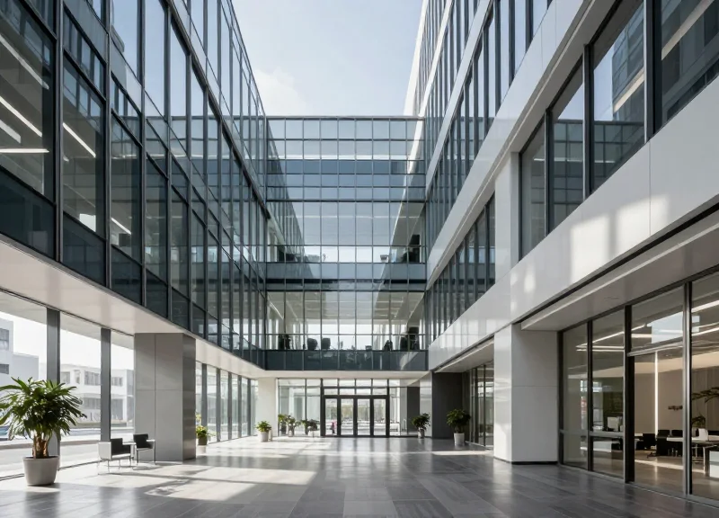 A futuristic corporate lobby representing the pioneering vision of DragonGuardGroup.