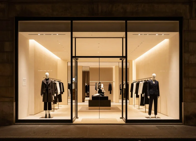 A high-end luxury storefront with no visible security barriers.