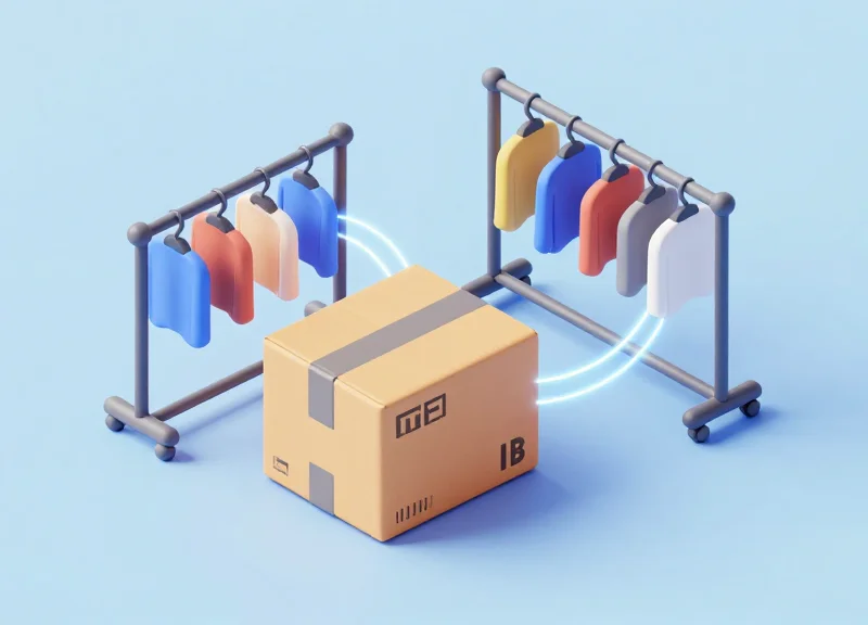 A 3D model showing the flow of tagged items from inventory to the store shelf.