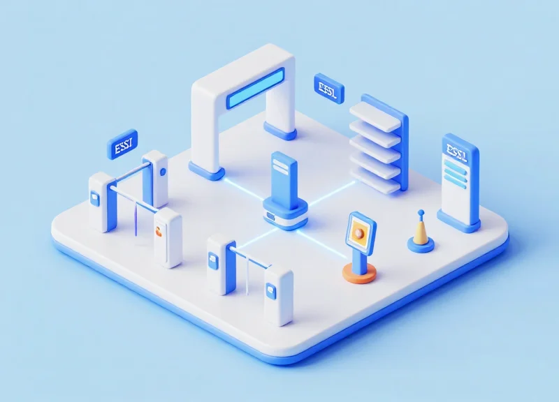 Isometric view of a retail security ecosystem integrating EAS, RFID, and ESL