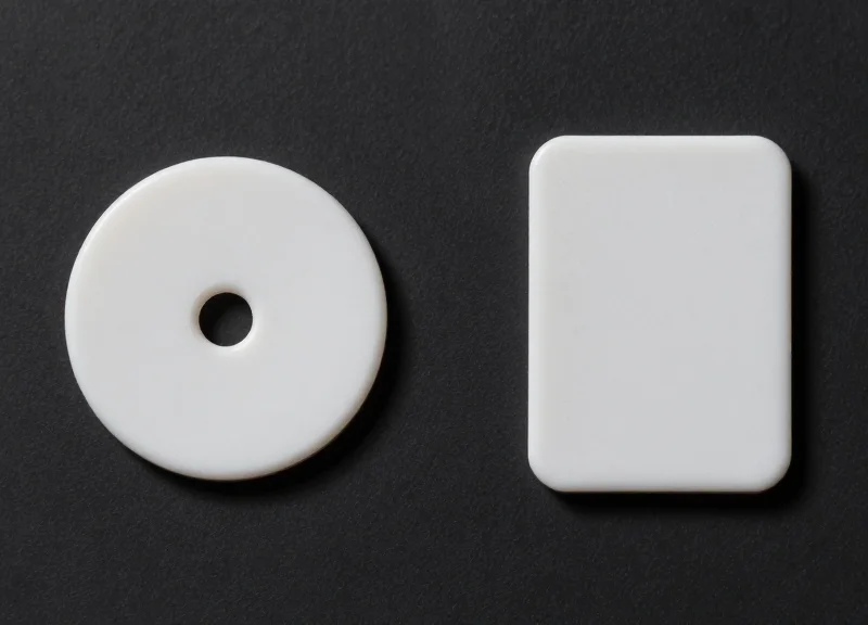 Two different types of electronic article surveillance tags side by side on a professional surface.