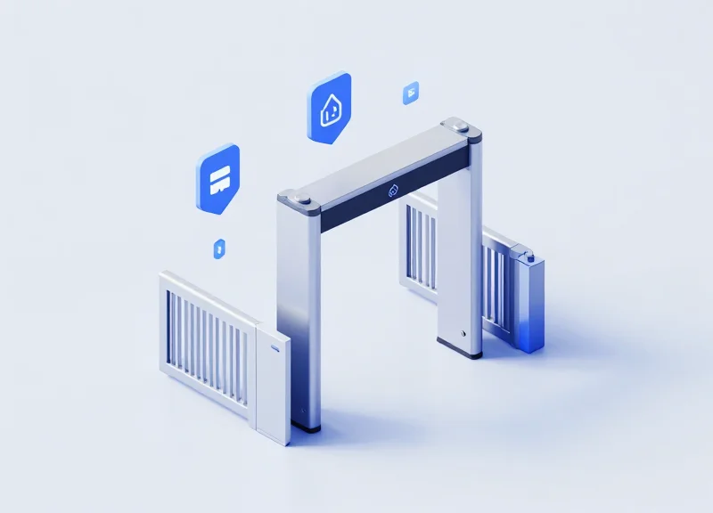 Isometric 3D illustration showing the evolution from basic security gates to advanced RFID systems in a retail setting