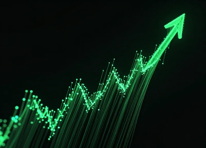 Abstract data visualization showing growth and return on investment in a technology style.