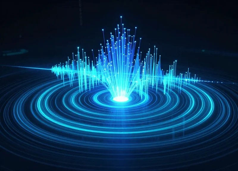 Abstract 3D visualization of electromagnetic waves and sensing range fields.