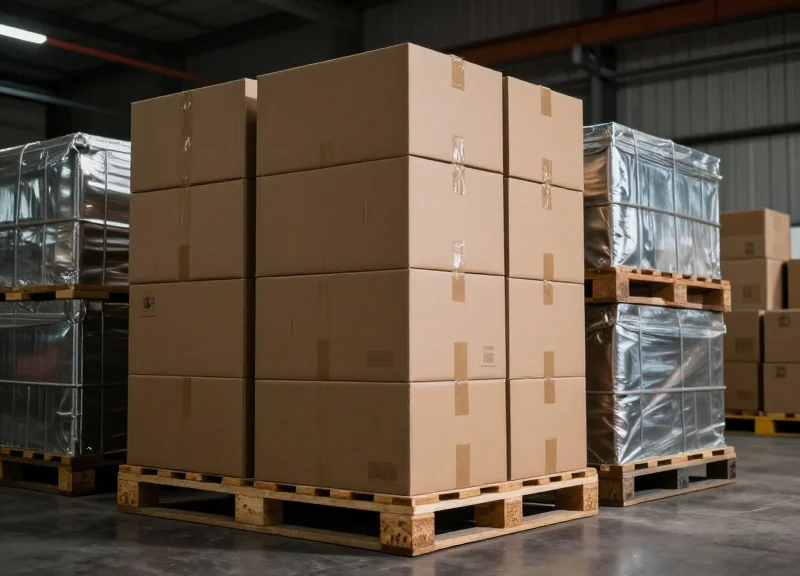 A large pallet of bulk warehouse goods representing the challenge of signal shielding.