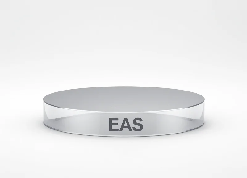 Close-up of a 15mm ultra-slim EAS pedestal showing its sleek design and materials.