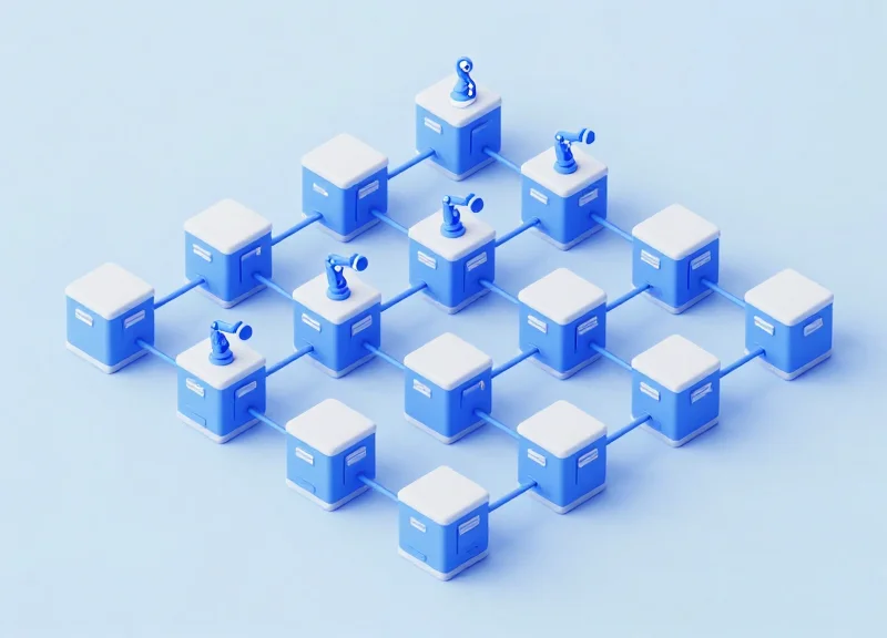 Isometric 3D model of a high-density automated micro-warehouse showing compact storage modules