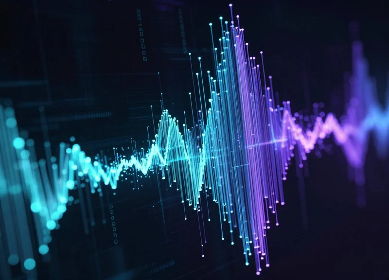 Abstract visualization of RFID signals and data streams flowing through a retail environment