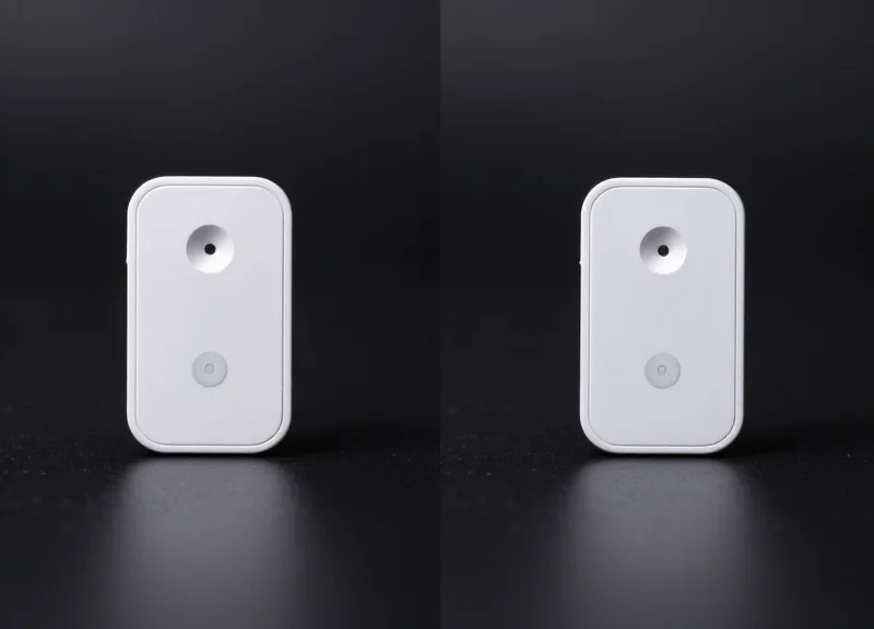 Side-by-side comparison of RF and AM electronic security tags on fresh packaging