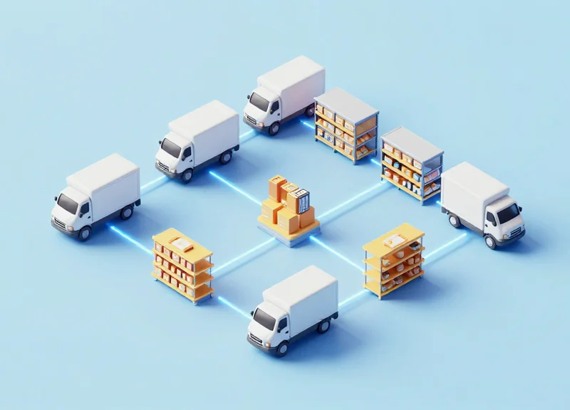 Isometric view of a smart retail supply chain and inventory system