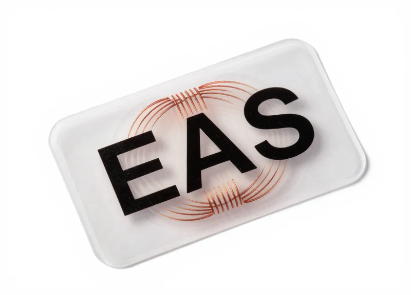 Close-up of a high-tech moisture-resistant EAS soft label showing internal circuitry.