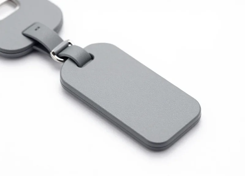 A close-up of a small, discreet security tag attached to a retail item.