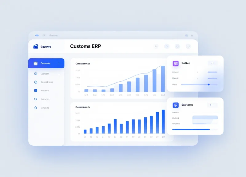 Abstract interface mockup of a customs ERP integration dashboard.
