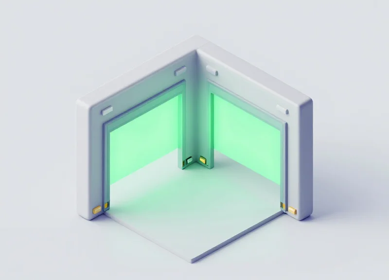 Isometric 3D model of a warehouse dock door showing the strategic placement of hidden security sensors.