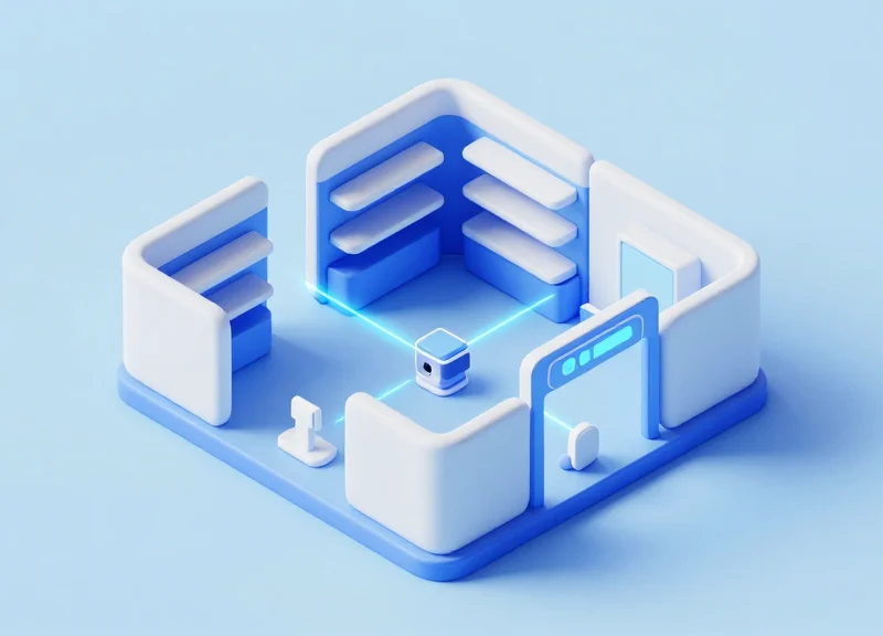 Isometric 3D model of a hybrid retail security system integration
