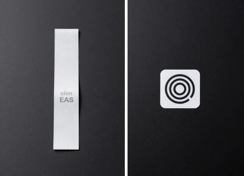 Side-by-side comparison of different security tag technologies for small cosmetics.