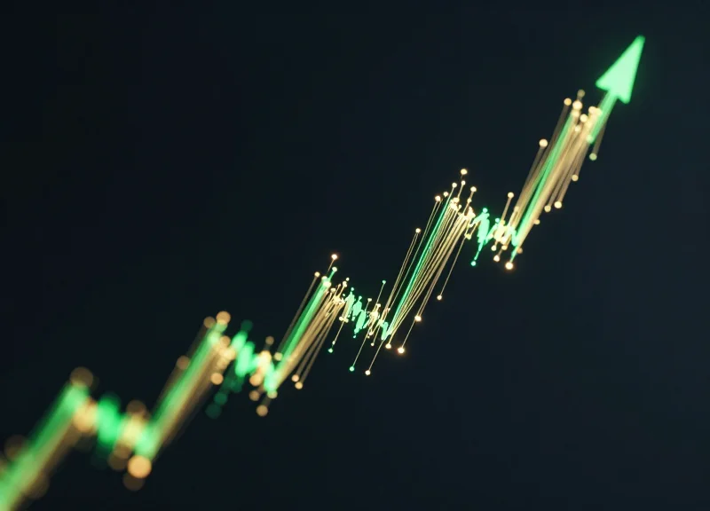 Abstract upward trending light trails representing financial growth and ROI.