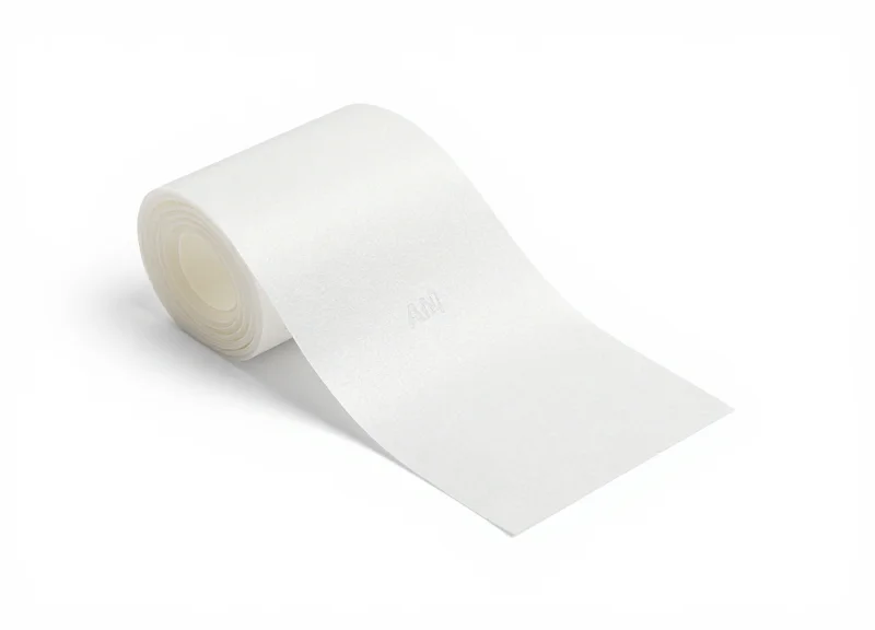 A close-up of a plain white AM soft label security strip for retail protection