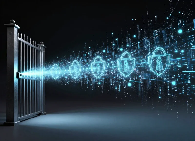 Surrealist illustration depicting the transition from traditional mechanical security to digital RFID technology.
