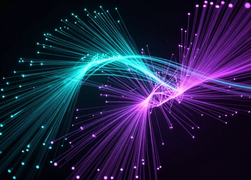 Abstract visualization of ESL and RFID integration with flowing data streams.