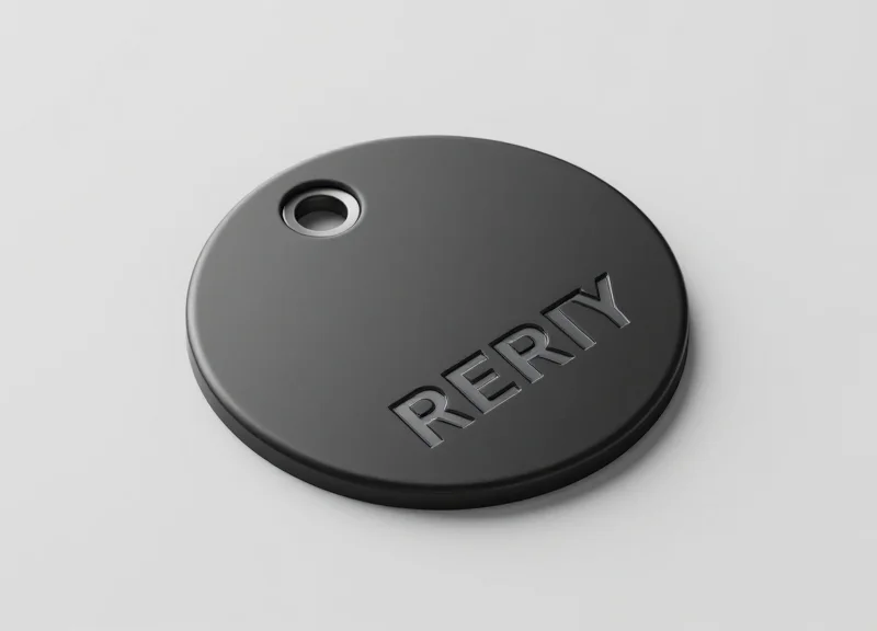 A miniature round retail security tag shown on a clean surface to emphasize its compact size.