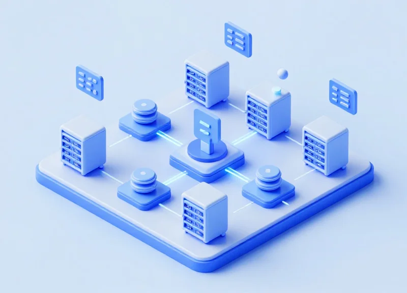 3D isometric model of a smart retail system with connected RFID and ESL components.