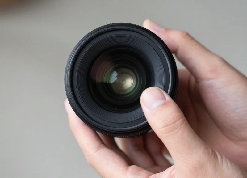 Hand gripping a lens with an installed sensor showing ergonomic comfort