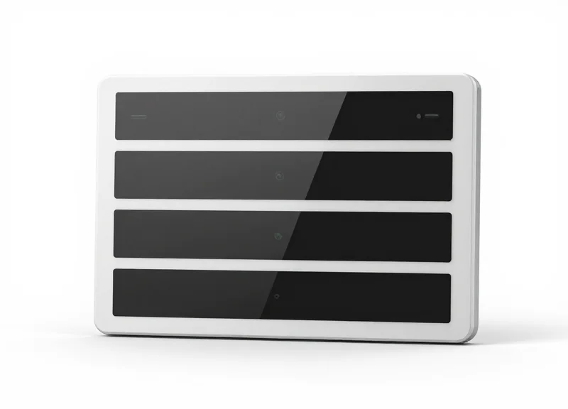 A sleek digital electronic shelf label displaying abstract graphical information