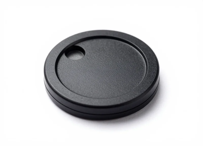 A tiny, discreet electronic security sensor with a matte finish on a pure white background.