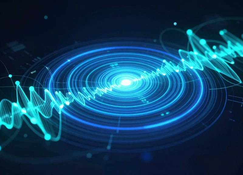 Abstract visualization of 58KHz acoustic-magnetic frequency waves and digital pulses